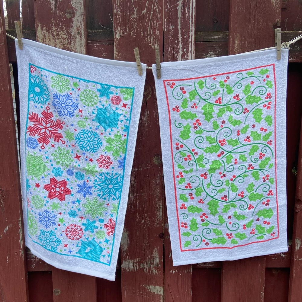 Two Holiday Kitchen Towels